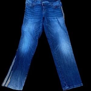 Kut From The Kloth 6 Catherine Mid Rise Striped Distressed Straight Ankle Jeans